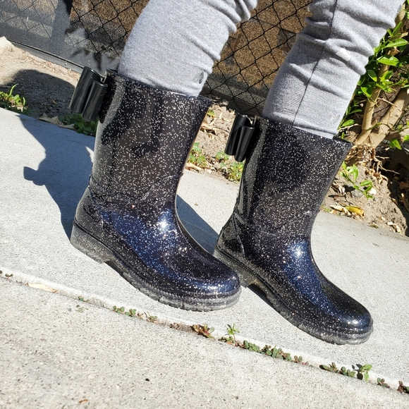 Toddler Girls Glitter Black Rain Boots - Picture 3 of 4